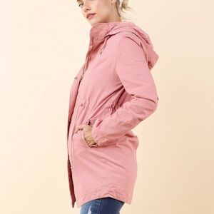 Dusty Rose Hooded Drawstring Utility Jacket